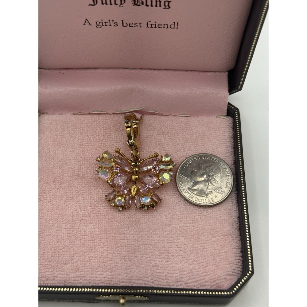 Juicy Couture Pink Butterfly Charm Crystal Gold Tone Y2K NWT Box Rare - Picture 4 of 7